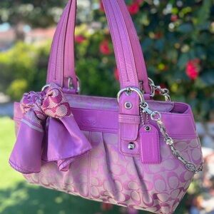 Coach Pink Shoulder Bag with Signature Pattern